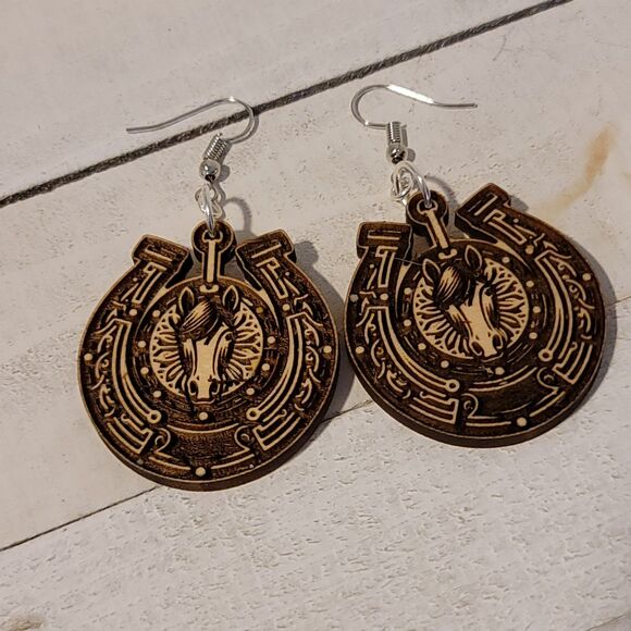 Handmade Horseshoe Dangle Earrings – Rustic Western Horse Jewelry - Picture 4 of 4